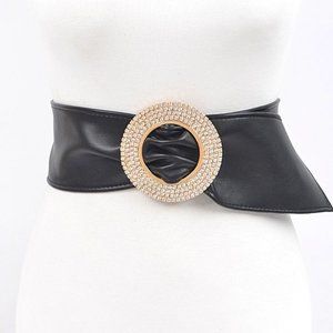 BNWT Plus Size Gold Rhinestone Buckle Black Fashion Belt